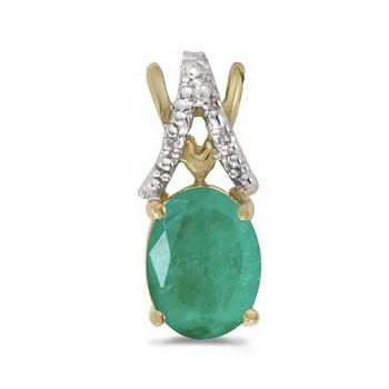 Emerald & Diamond Solitaire Pendant 14k Yellow Gold (1.10tcw)