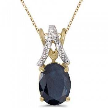 Blue Sapphire & Diamond Solitaire Pendant 14k Yellow Gold (1.40tcw)