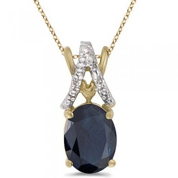 Blue Sapphire & Diamond Solitaire Pendant 14k Yellow Gold (1.40ct)