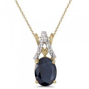 Blue Sapphire & Diamond Solitaire Pendant 14k Yellow Gold (1.40ct)