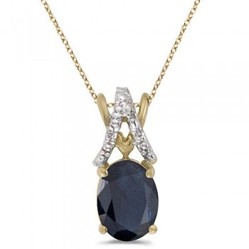 Blue Sapphire & Diamond Solitaire Pendant 14k Yellow Gold (1.40tcw)