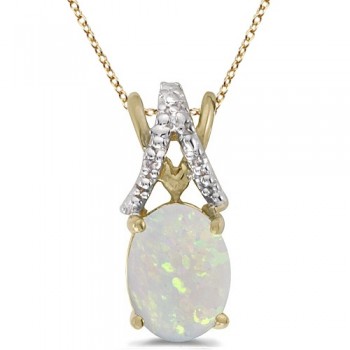 Opal & Diamond Solitaire Pendant 14k Yellow Gold (1.40tcw)