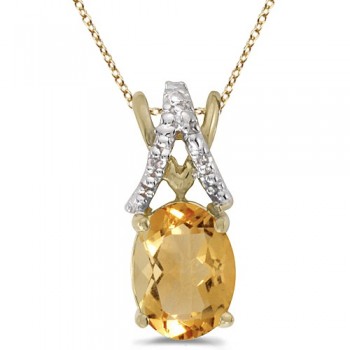 Oval Citrine & Diamond Pendant Necklace 14k Yellow Gold (1.40tcw)