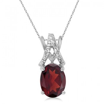 Garnet & Diamond Solitaire Pendant 14k White Gold (1.40tcw)