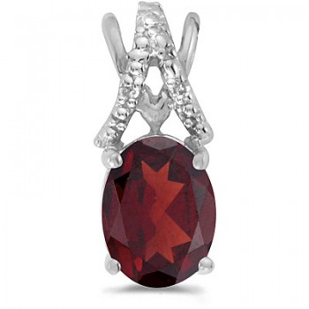 Garnet & Diamond Solitaire Pendant 14k White Gold (1.40tcw)