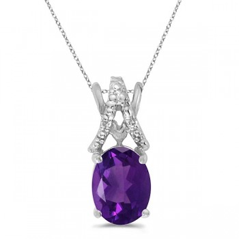 Amethyst & Diamond Solitaire Pendant 14k White Gold (1.20tcw)