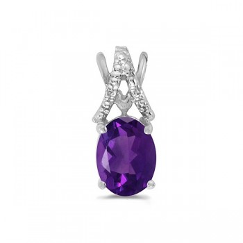 Amethyst & Diamond Solitaire Pendant 14k White Gold (1.20tcw)