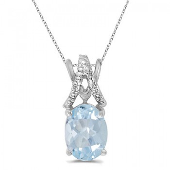 Aquamarine & Diamond Solitaire Pendant 14k White Gold (1.10tcw)