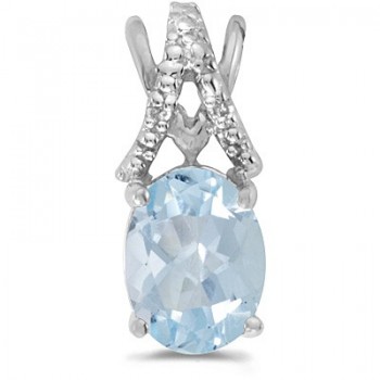 Aquamarine & Diamond Solitaire Pendant 14k White Gold (1.10tcw)