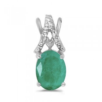Emerald & Diamond Solitaire Pendant 14k White Gold (1.10tcw)