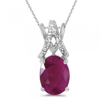 Ruby & Diamond Solitaire Pendant 14k White Gold (1.50tcw)