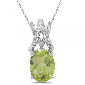 Peridot & Diamond Solitaire Pendant 14k White Gold (1.40tcw)