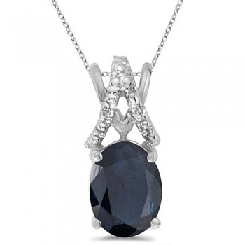 Blue Sapphire & Diamond Solitaire Pendant 14k White Gold (1.40tcw)