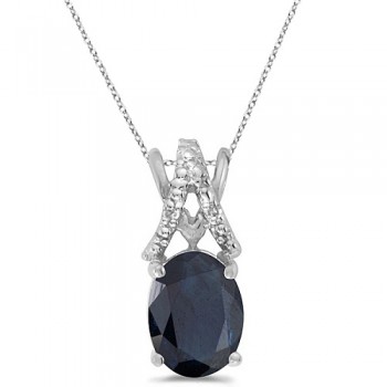 Blue Sapphire & Diamond Solitaire Pendant 14k White Gold (1.40tcw)