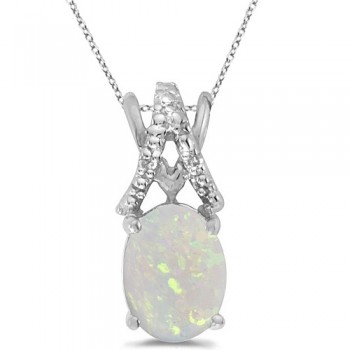 Opal & Diamond Solitaire Pendant 14k White Gold (1.40tcw)