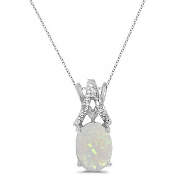 Opal & Diamond Solitaire Pendant 14k White Gold (1.40tcw)