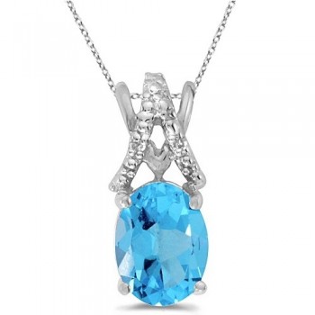 Blue Topaz & Diamond Solitaire Pendant 14k White Gold (1.60tcw)