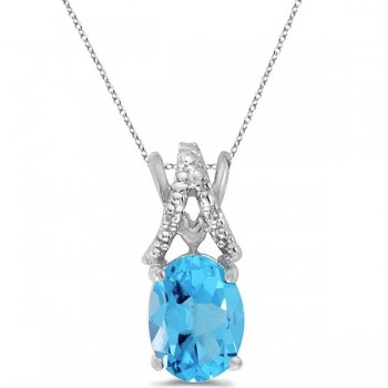 Blue Topaz & Diamond Solitaire Pendant 14k White Gold (1.60tcw)