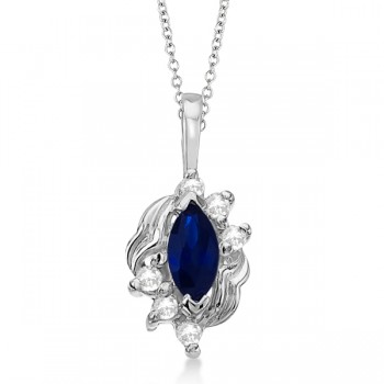 Marquise Blue Sapphire & Diamond Pendant in 14K White Gold (0.34ct)