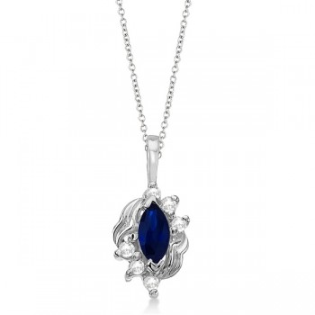 Marquise Blue Sapphire & Diamond Pendant in 14K White Gold (0.34ct)