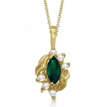 Marquise Emerald & Diamond Pendant in 14K Yellow Gold (0.34ct)