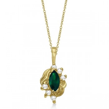 Marquise Emerald & Diamond Pendant in 14K Yellow Gold (0.34ct)