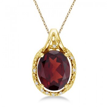 Oval Garnet and Diamond Pendant Necklace 14k Yellow Gold (3.00ct)