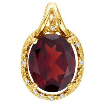 Oval Garnet and Diamond Pendant Necklace 14k Yellow Gold (3.00ct)