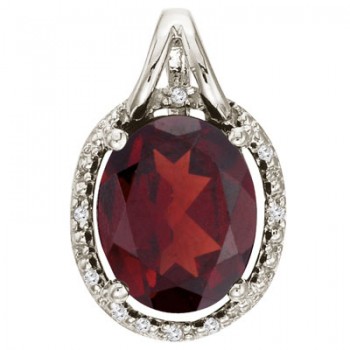 Oval Garnet and Diamond Pendant Necklace 14k White Gold (3.00ct)