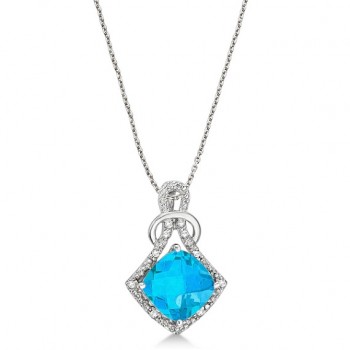 Blue Topaz & Diamond Swirl Pendant Necklace 14k White Gold (4.05ct)