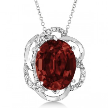 Garnet & Diamond Flower Shaped Pendant 14k White Gold (2.45ct)