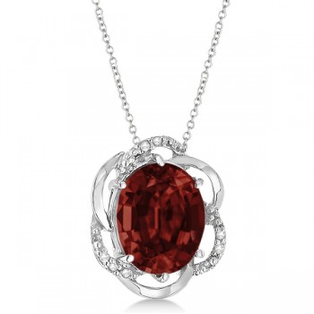 Garnet & Diamond Flower Shaped Pendant 14k White Gold (2.45ct)