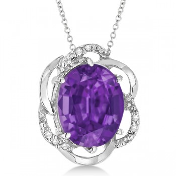 Amethyst & Diamond Flower Shaped Pendant 14k White Gold (2.45ct)