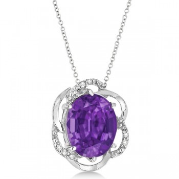 Amethyst & Diamond Flower Shaped Pendant 14k White Gold (2.45ct)