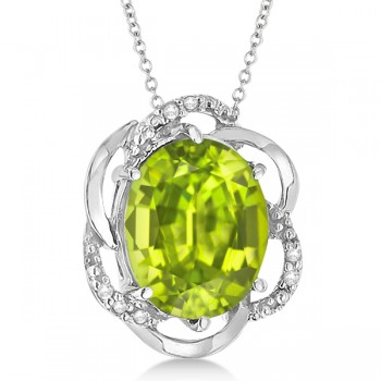 Peridot & Diamond Flower Shaped Pendant 14k White Gold (2.45ct)