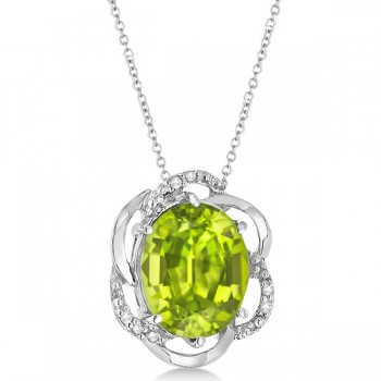 Peridot & Diamond Flower Shaped Pendant 14k White Gold (2.45ct)