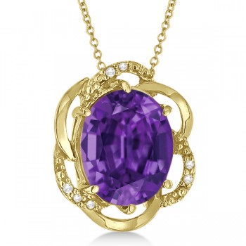 Amethyst & Diamond Flower Shaped Pendant 14k Yellow Gold (2.45ct)