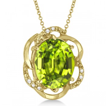 Peridot & Diamond Flower Shaped Pendant 14k Yellow Gold (2.45ct)