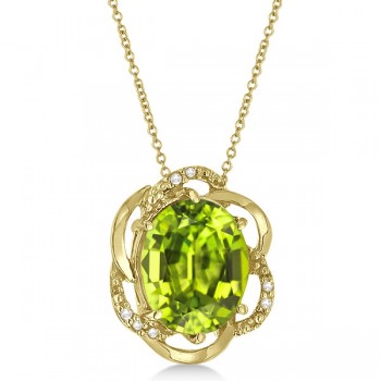 Peridot & Diamond Flower Shaped Pendant 14k Yellow Gold (2.45ct)