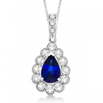 Pear Sapphire & Diamond Pendant Necklace in 14K White Gold (0.90ct)