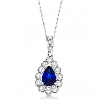 Pear Sapphire & Diamond Pendant Necklace in 14K White Gold (0.90ct)