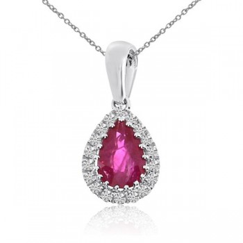 Diamond Teardrop Pear Ruby Pendant Necklace 14k White Gold (0.57ct)