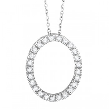 Diamond Oval Pendant Necklace 14k White Gold (0.25ct)