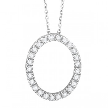 Diamond Oval Pendant Necklace 14k White Gold (0.25ct)