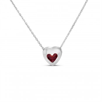 Heart Garnet Bezel Pendant Necklace 14K White Gold (0.30ct)