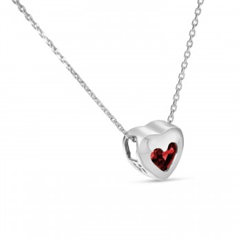 Heart Garnet Bezel Pendant Necklace 14K White Gold (0.30ct)