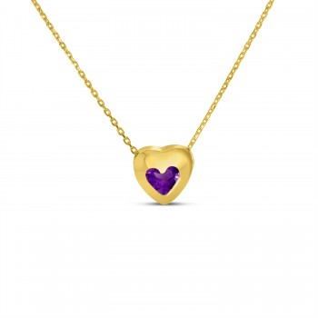 Heart Amethyst Bezel Pendant Necklace 14K Yellow Gold (0.20ct)