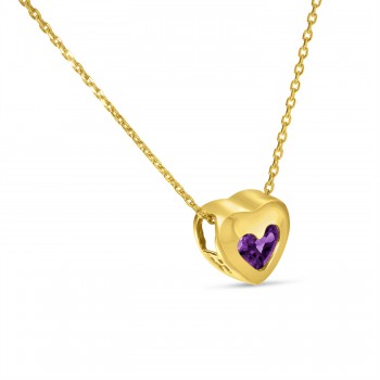 Heart Amethyst Bezel Pendant Necklace 14K Yellow Gold (0.20ct)
