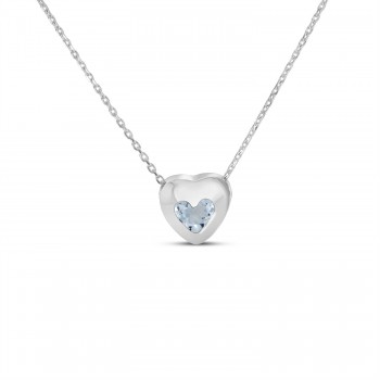 Heart Aquamarine Bezel Pendant Necklace 14K White Gold (0.23ct)
