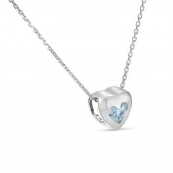 Heart Aquamarine Bezel Pendant Necklace 14K White Gold (0.23ct)